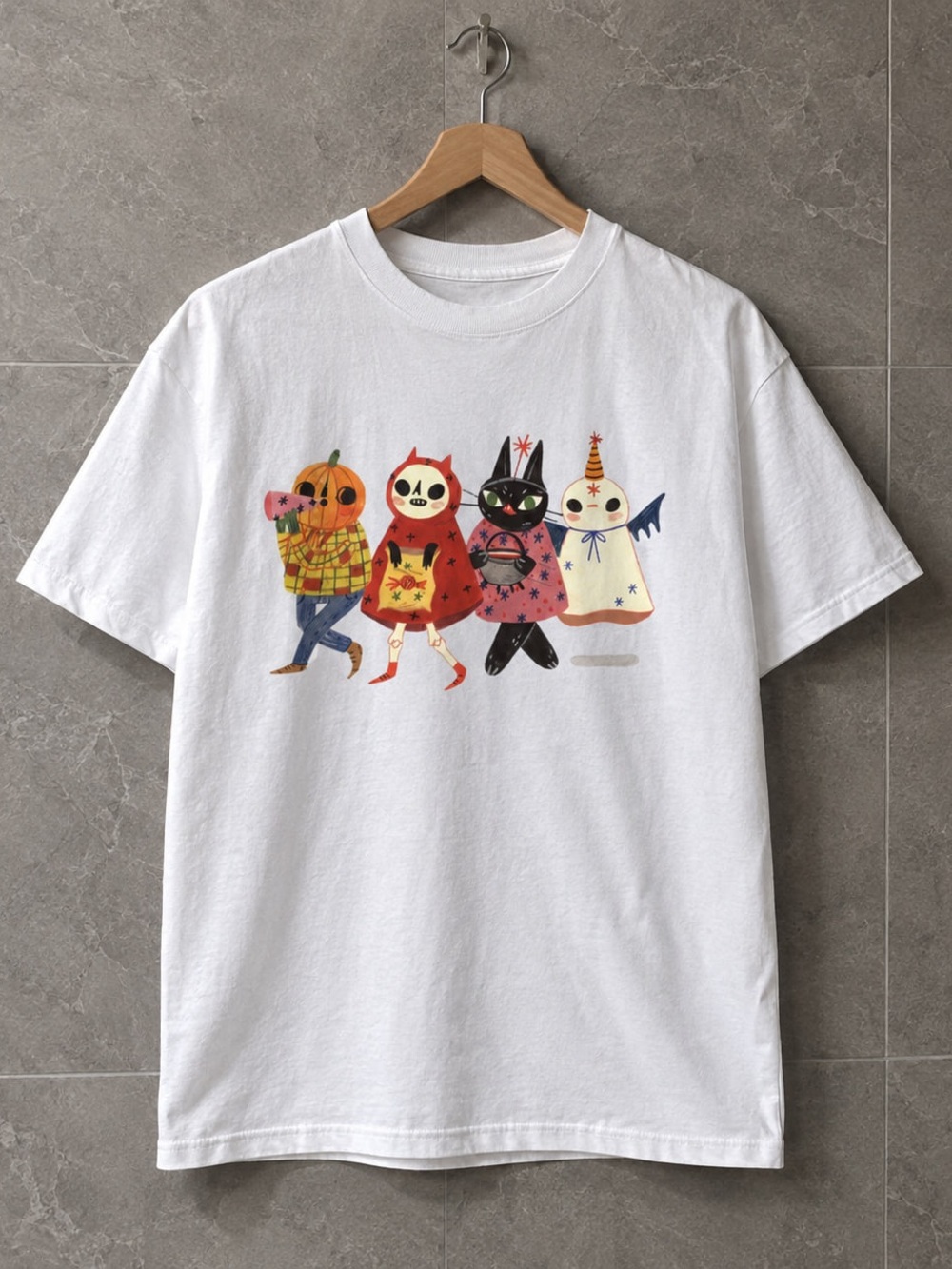 Colorful Halloween Character Parade Gildan White Tee
